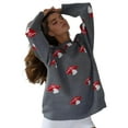 thumbnail image 2 of Mushroom Sweater Women Crewneck Long Sleeve Knit Sweater Loose Cute Graphic Pullover Sweater Gray S, 2 of 9