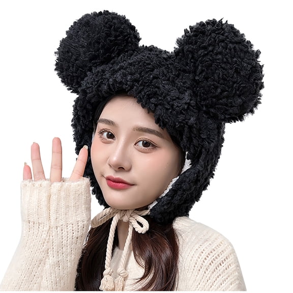Aoochasliy Hats and Gloves Clothes Women Cute Cartoon Thick Hat Protectors Warm Plush Hat Bandage Cap