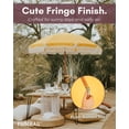 thumbnail image 6 of Punchau 6 Ft Fringe Patio Umbrella - Outdoor Umbrella for Patio, Pool, Table, Garden, Deck, & Beach - Push Button Tilt Pole - Fashionable Boho Vintage Tassels & Wood Print - Yellow, 6 of 7