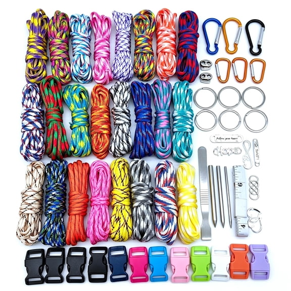 XENAKY Paracord 550 Combo Kit,24 Colors 10Ft Paracord Rope with Instruction,Multifunction Parachute Cord for Making Paracord Bracelets,Lanyard,Dog Collar,Idea for Gift