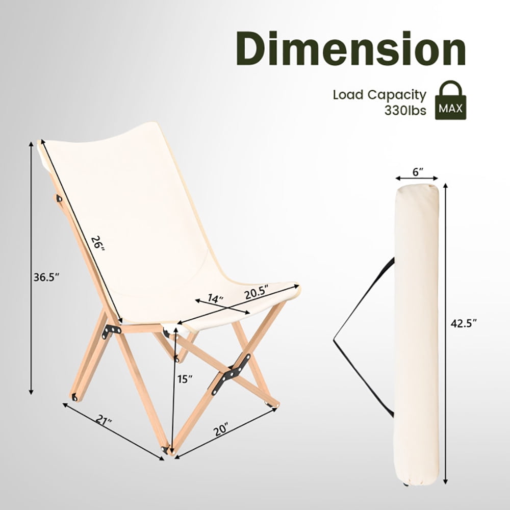 Aimee Lii Set of 2 Bamboo Dorm Chair with Storage Pocket for Camping and Fishing, Portable Chairs for Adults, Comfy Outdoor Chair, Beige