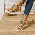 thumbnail image 6 of Hoshose Women Low Heel Sandals Elastic Ankle Strap Roman Rhinestone Summer Comfortable Beach Dressy Sandals, 6 of 9
