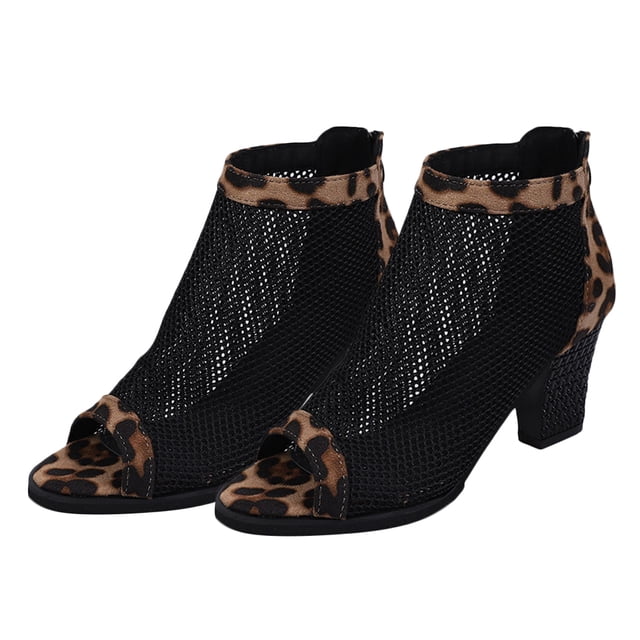 1 par de sandalias de tacón alto de gasa hueca, con tacón grueso y boca de pez, elegantes sandalias para mujer (leopardo, talla 37, 6.5 EE. UU., 4 UK, 37.5 UE, 9.2355 pulgadas)