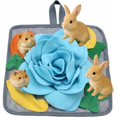 KALAKALA Rabbit Foraging Mat, Guinea Pig Foraging Toys Small Animal Foraging Mat for Hedgehog Rat Chinchillas Ferrets Bunny Puzzle Toys Fun Game Interaction Treat Dispenser Funny Feeder Toy (Blue)