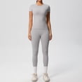 thumbnail image 4 of Afdoent Workout Sets For Women Solid Color Breathable Yoga Workout Running Gym Fitness Short Sleeve High Waisted Leggings 2 Piece Outfit Activewear, 4 of 5