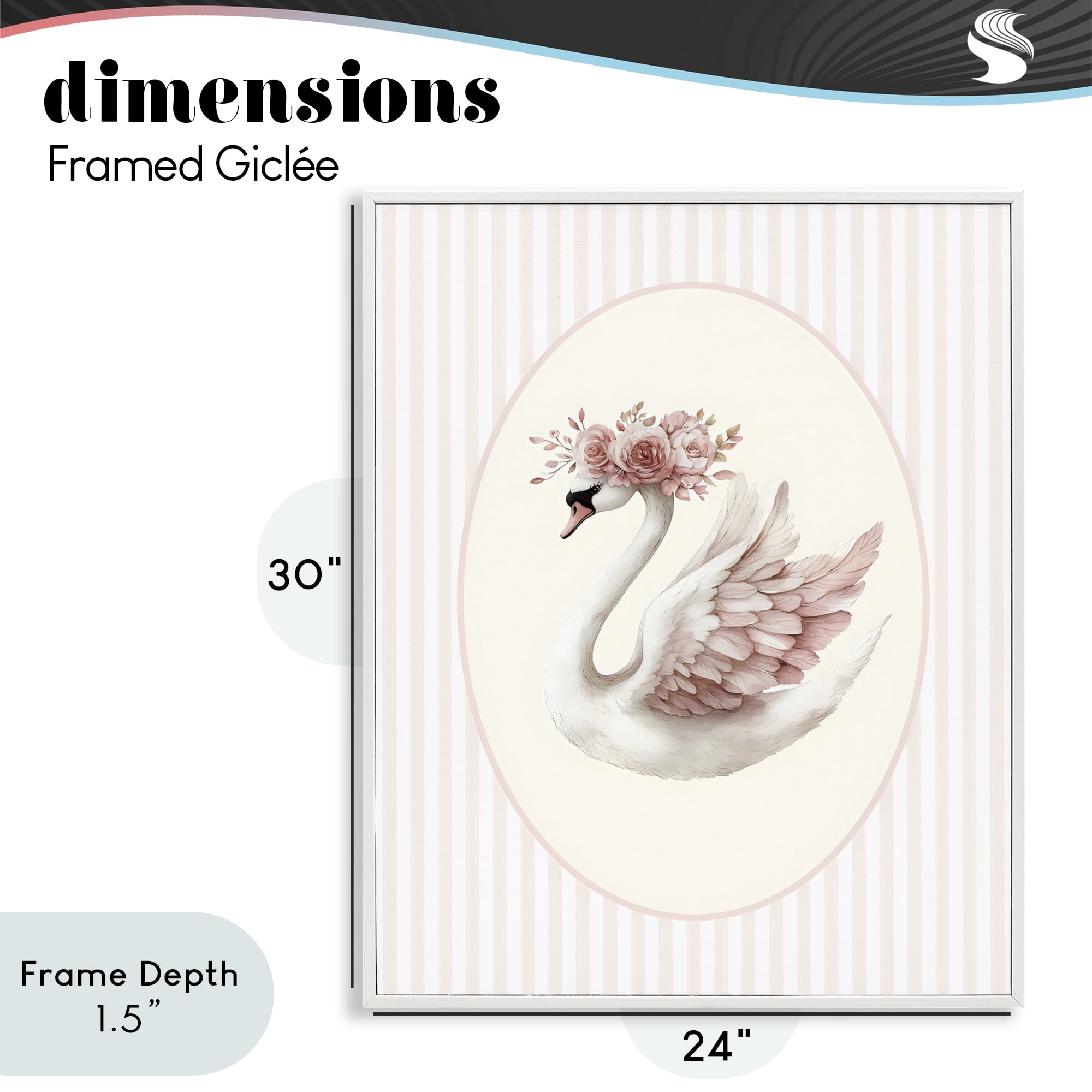 Stupell Industries Nursery Ballerina Swan Striped White Framed Giclee Art, design by LSR Design Studio