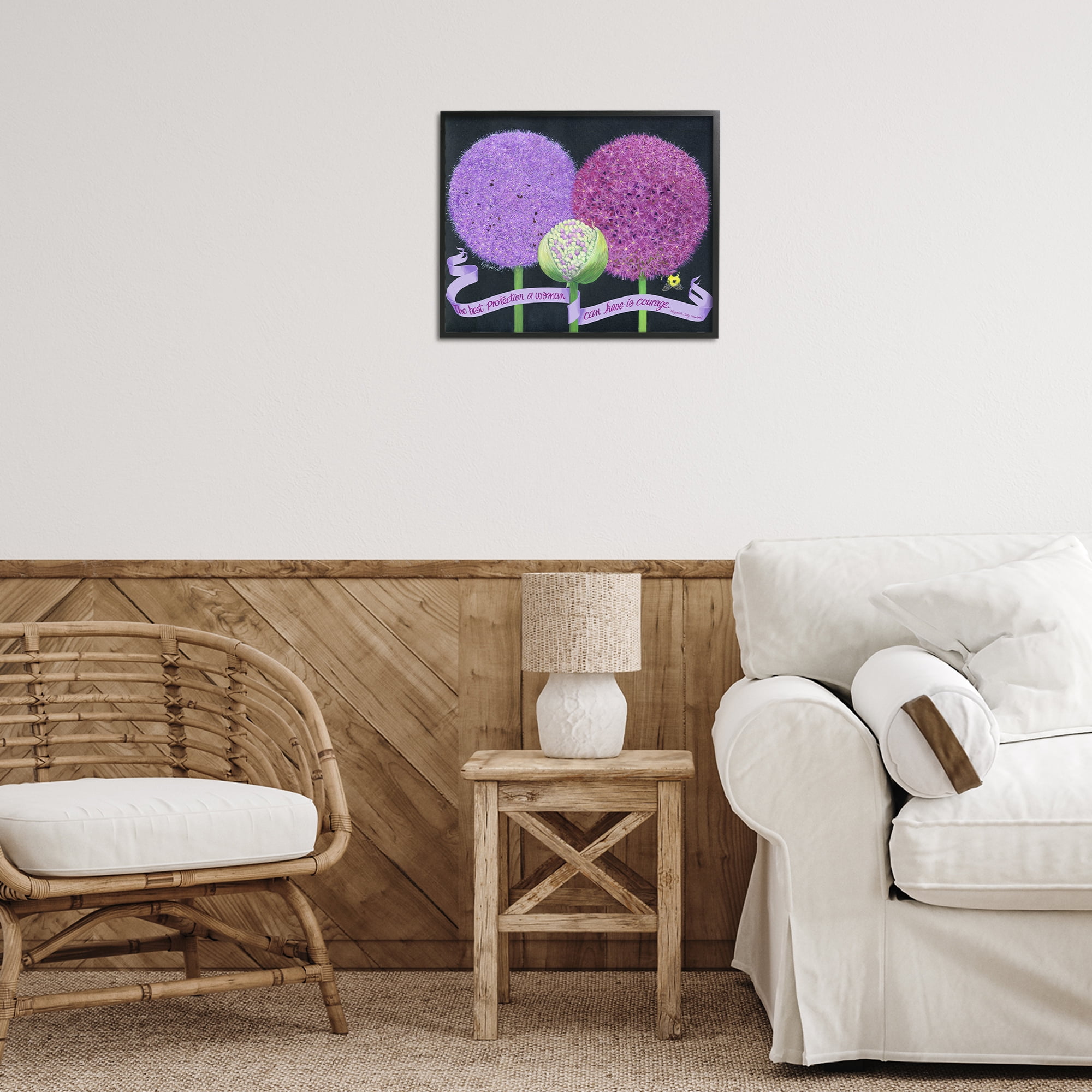 Stupell Industries Feminine Courage Quote Botanical & Floral Painting Black Framed Art Print Wall Art, 20 x 16