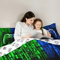 thumbnail image 4 of Feelyou Modern Game Console Bedding Comforter Set 7pcs for Kids, Cartoon Gamepad Lover King Bedding Sets, Green Blue Square Abstract Reversible Bed Sheets, Super Cozy Room Decor, 4 of 7