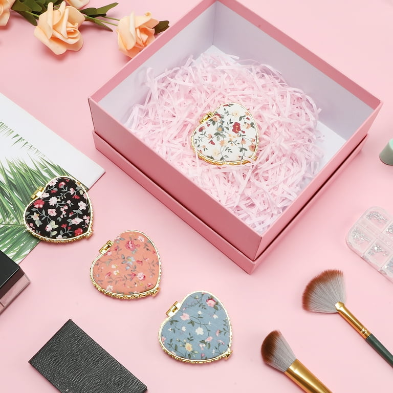 Unique Bargains Floral Heart-Shaped Compact Mirror - Mini Pocket