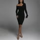 thumbnail image 2 of Gibobby Vestido sexy para fiesta Vestido de manga larga para mujer ajustado a la cadera de punto elegante casual un vestido de línea(Negro,CH), 2 of 5