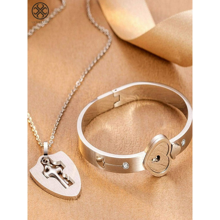 Engraved Real Lock and Key Bracelet Necklace Christmas Gift for 2