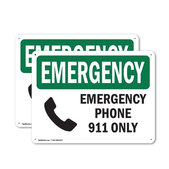 (2 Pack) Phone 911 Only OSHA Emergency Sign 14 Inch X 10 Inch Indoor / Outdoor Rust-Free Aluminum Metal Signs for Workplace, Workshop, and Construction Site, Made in the USA