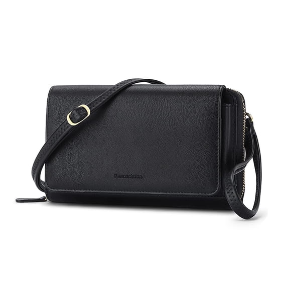 Peacocktion Cartera para mujer, tarjetero de crédito con RFID, gran capacidad, 2 correas, Negro, Small