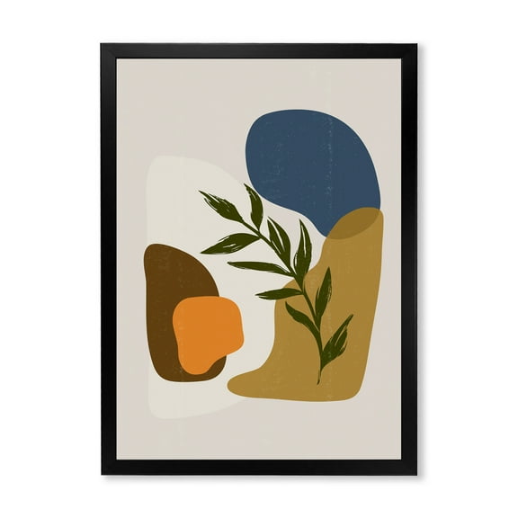 Designart 'Green Leaf With Botanical Minimalist Shapes' Modern Framed Art Print