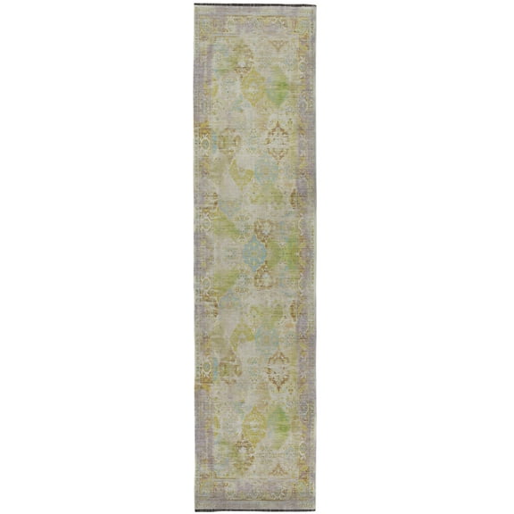 Linon Logan Mersin Polyester 2' X 10' Runner Rug in Lilac and Green