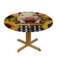 thumbnail image 3 of ONETECH Round Table Cover Waterproof Reusable Table Cloth Round Fitted Tablecloth with Elastic Edged for Parties Outdoors, Farmhouse Pink Pig with Sunflower in Old Truck Vintage Letter, 3 of 7