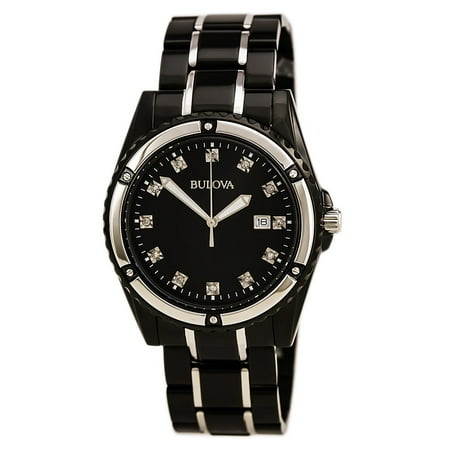 Bulova Men's Black IP Diamond Watch with Black Mother of Pearl Dial 98D107