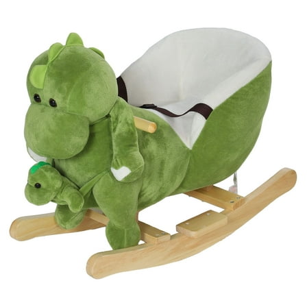 Rocking Horse Dinosaur Ride On Toy w/ Seat Belt & Hand Puppet - 32 Songs for Toddlers 18-36 Months - Green