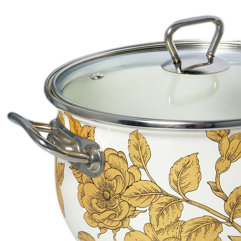 Golden Flowers Belly Deep Stock Pot with Glass Lid