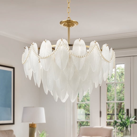 FINE MAKER Modern Crystal Chandelier Light Fixtures, 23.6" Crystal Chandelier Ceiling Light