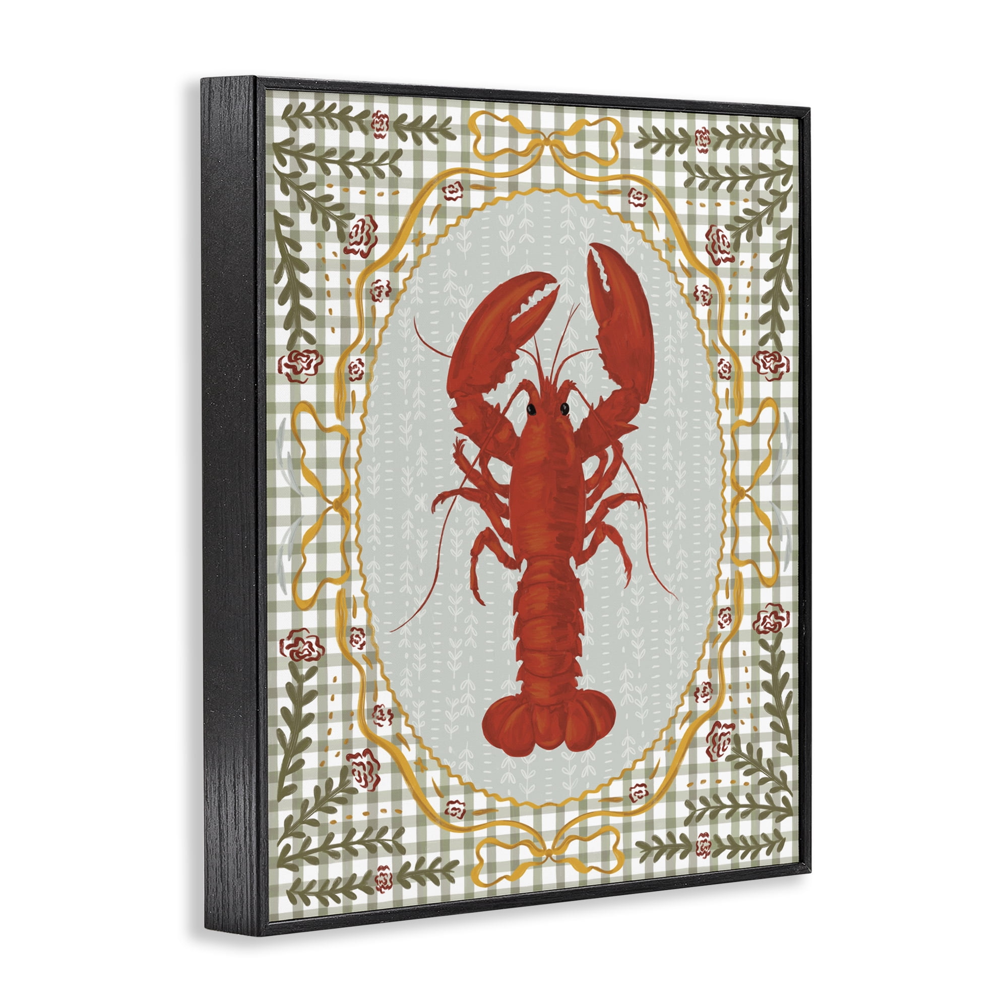 Stupell Industries Lobster with Gingham Kitchen Charm Black Framed Giclee Art, design by Vero Illustrates