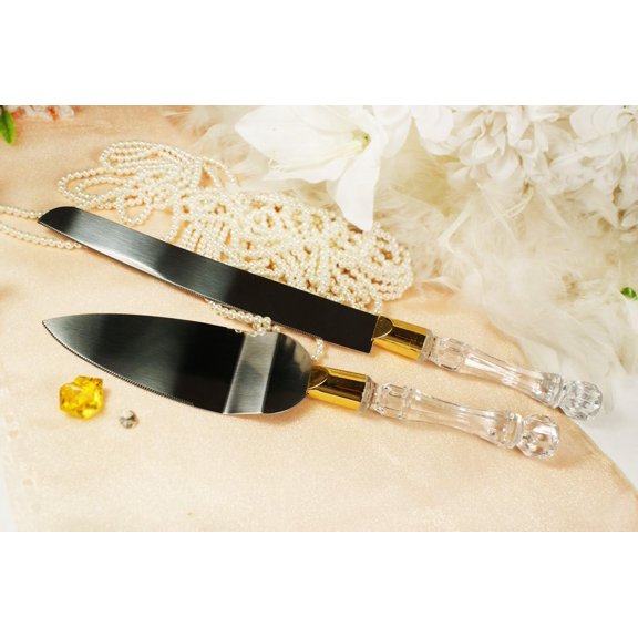 CalCastle Craft 2-Piece Cake Serving Set with Clear Acrylic Gold Handles