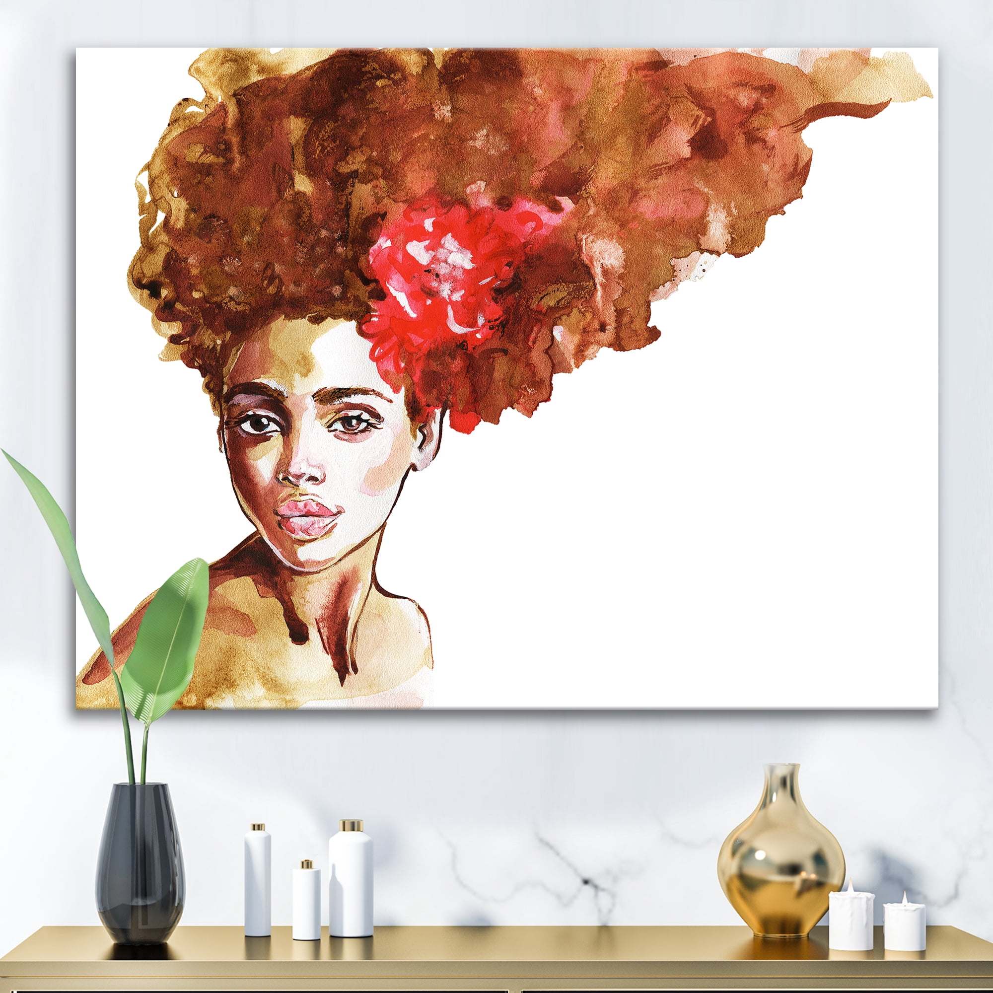 Designart ' Portrait of Young African American Woman II ' Modern Canvas Wall Art Print