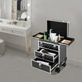 thumbnail image 3 of Professional Rolling Makeup Case,Multi-Functional Cosmetic Case Storage Organizer Cosmetic Trolley for Professional Makeup Artist, Hairstylist (Black,Silver), 3 of 9