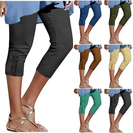 Feimerou Womens Capris Leggings Knee Length Yoga Pants High Waisted Cropped Workout Leggings Casual Summer Soft Comfort Capri Pants Sale