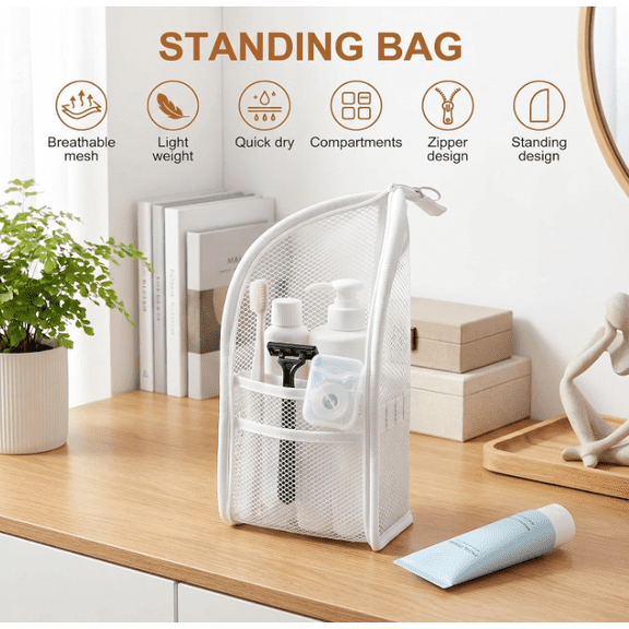Standing toiletry bag, 2026 new mesh large-capacity waterproof makeup bag, upgraded portable lightweight travel toiletry bag waterproof toiletry storage bag (2-piece pack)