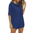 thumbnail image 2 of Tnhcen Women's Satin Silky Pajamas Set Short Sleeve T-shirt With Shorts Nightwear Home Clothes Set S-XL, 2 of 5