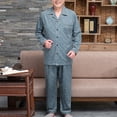 thumbnail image 4 of zeranth 1 Set Men Pajamas Set Spring Summer Lapel Long Sleeve Loose Single-breasted Wide Leg Homewear Shirt Pants Set Mid-aged Father Sleepwear, 4 of 7