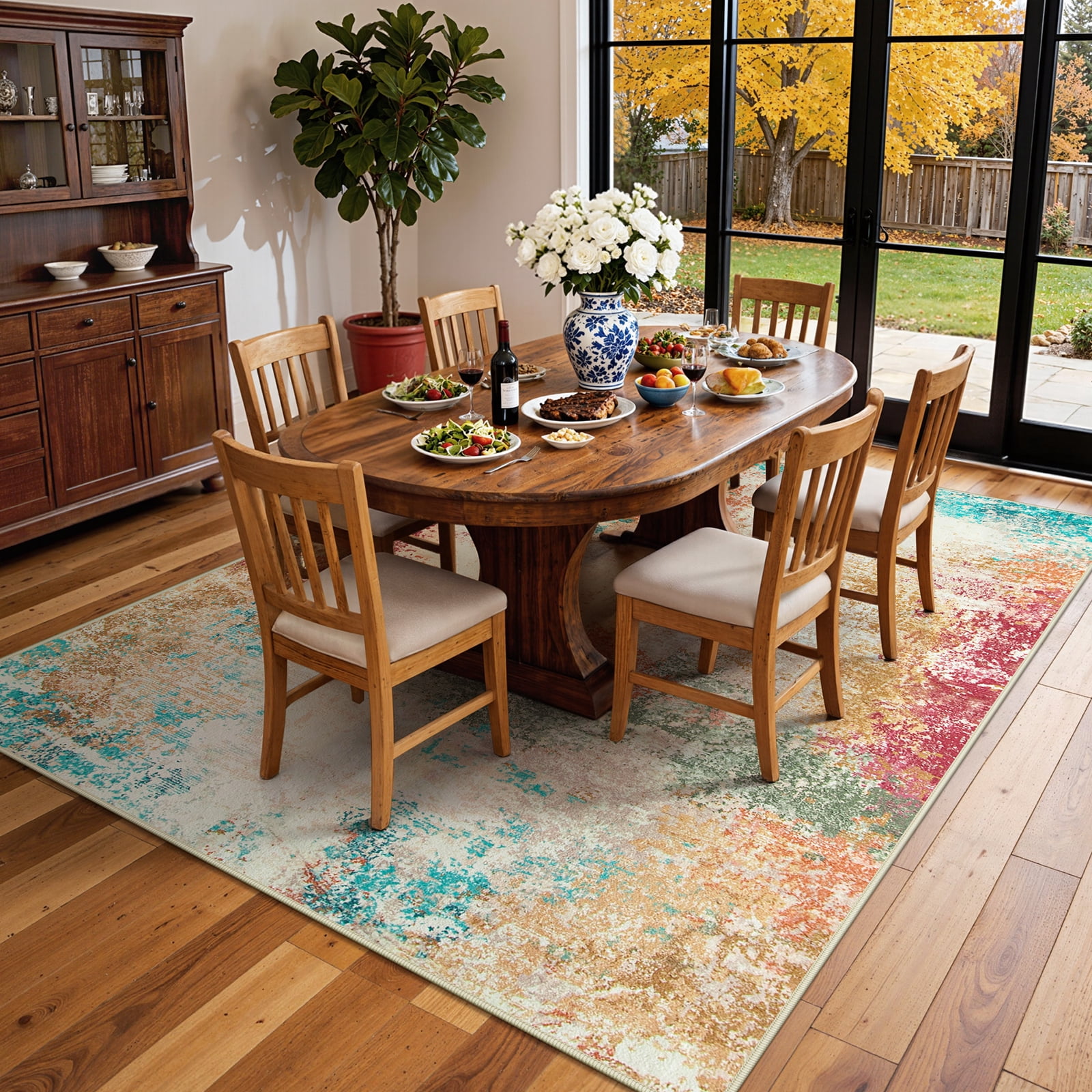 RUG ROBOT Abstract 5'x7' Area Rugs for Living Room, Washable Non-Slip Soft Distressed Rugs for Bedroom , Modern Indoor Mat Throw Rug for Kitchen Dining Room, Colorful