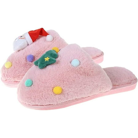 

PIKADINGNIS Women Trendy Christmas Tree Santa Claus Fluffy Slippers Fashon Cute Cozy Soft Fur Indoor House Shoes for Celebration
