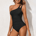 thumbnail image 3 of Women's One Shoulder One Piece Swimsuit Tummy Control Bathing Suit Modest Full Coverage Keyhole Swimwear, Black, 3 of 9