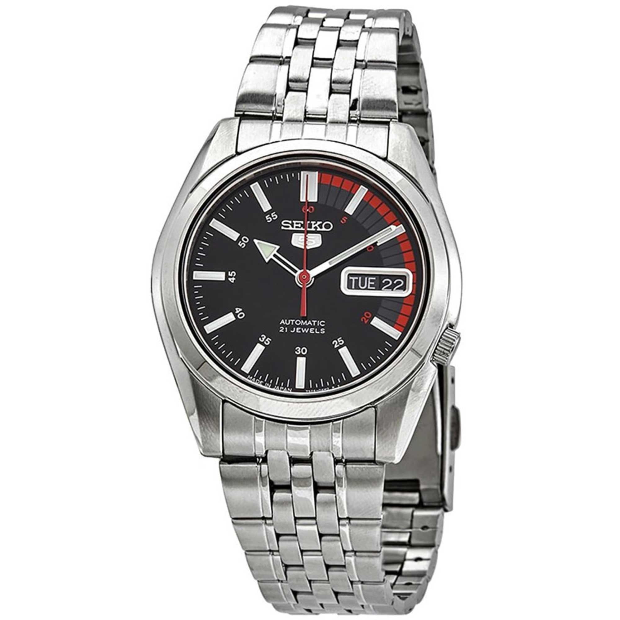 Seiko SNK375J1 Men s Series 5 Black Dial Bracelet Automatic Watch Walmart