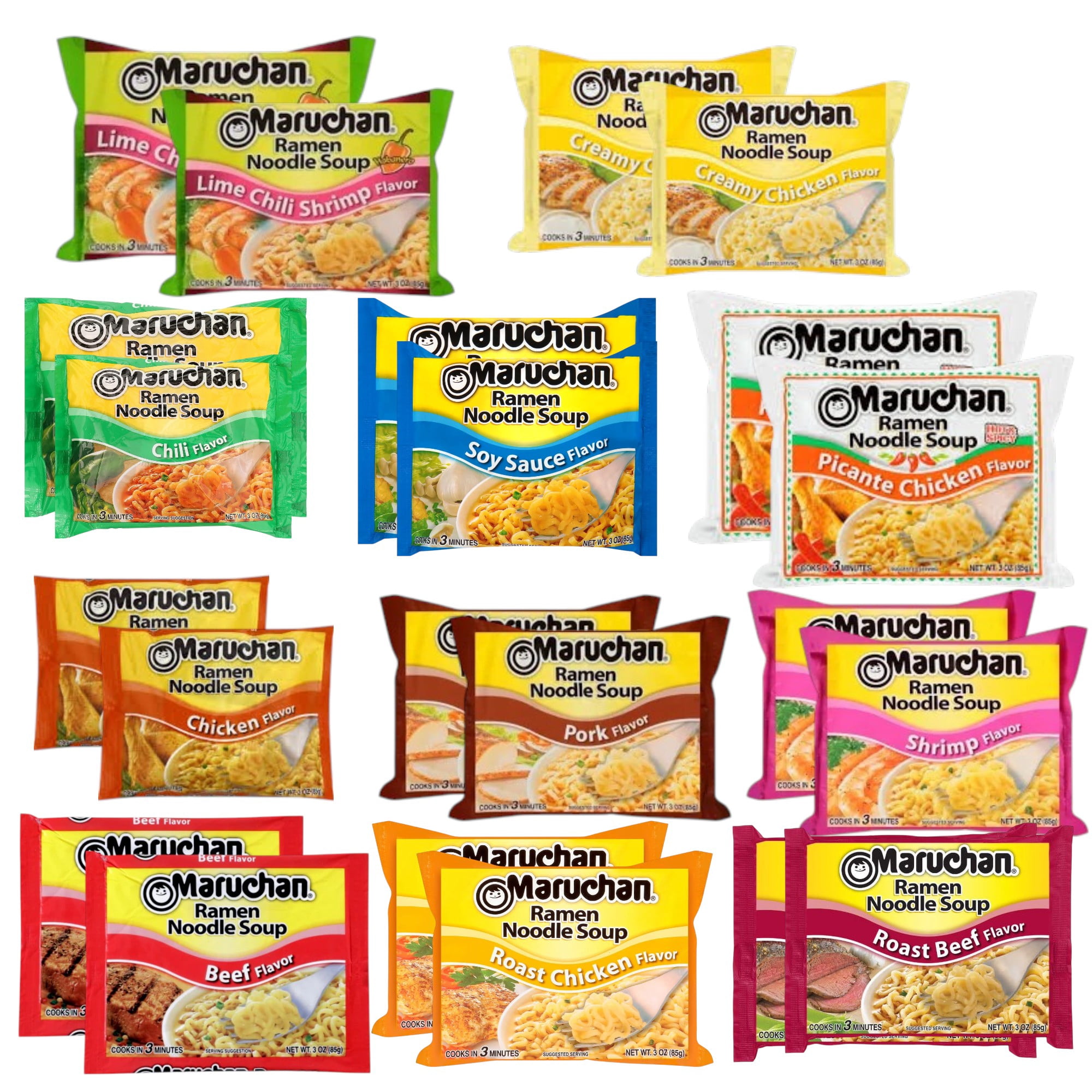 Maruchan Ramen Noodle Soup Variety Pack, 22 Pack (3 oz Each), Instant Ramen Noodles, Assorted Flavors