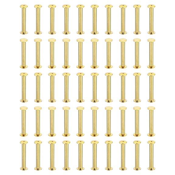 50 Sets Chicago Screws, M5x45mm Brass Plated Chicago Screw Phillips Binding Post Screw Rivets for Leather, Golden
