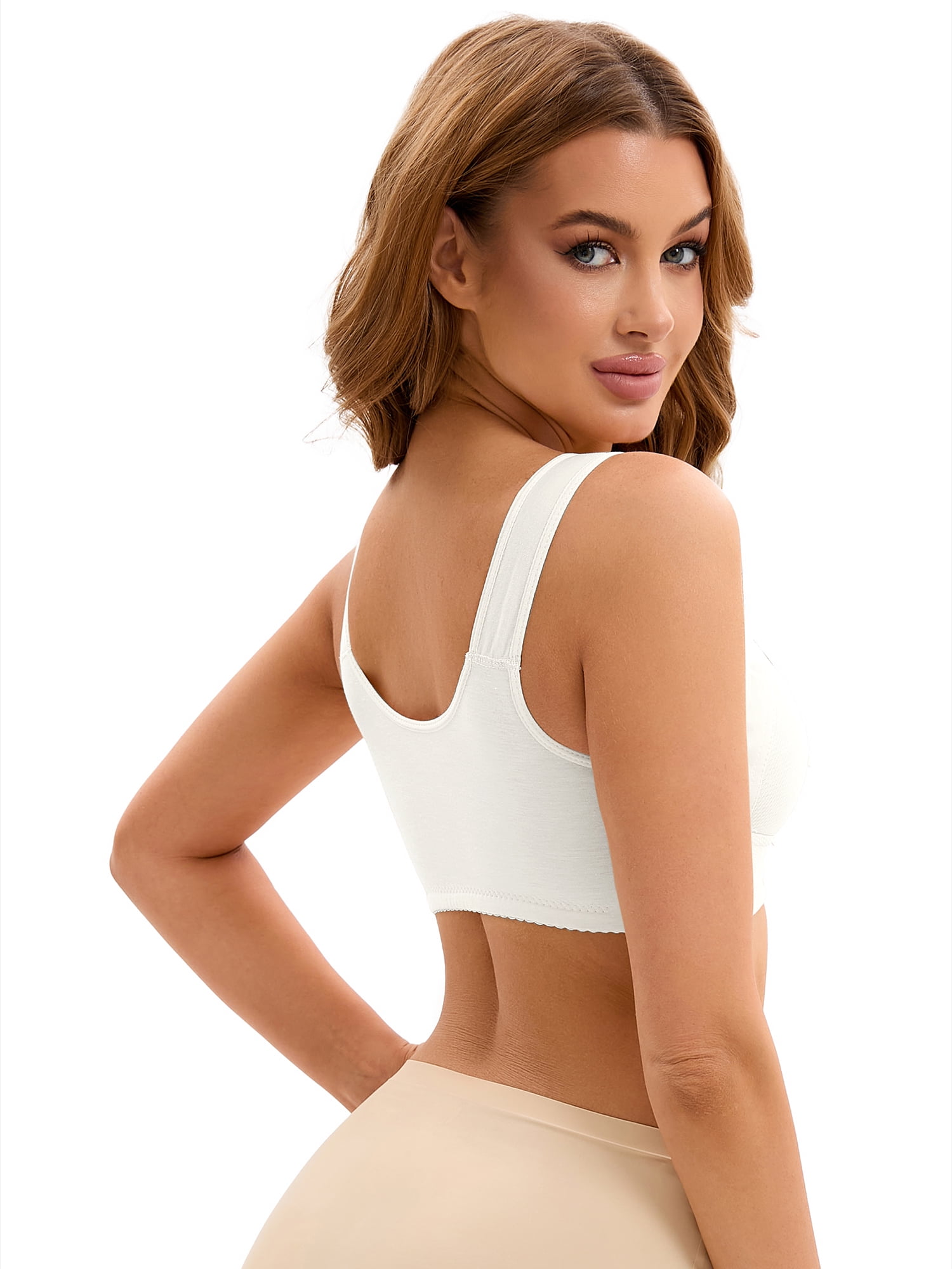 DARING DIVA Women's Full Coverage Lace Front Closure Vest Sports Bras White L