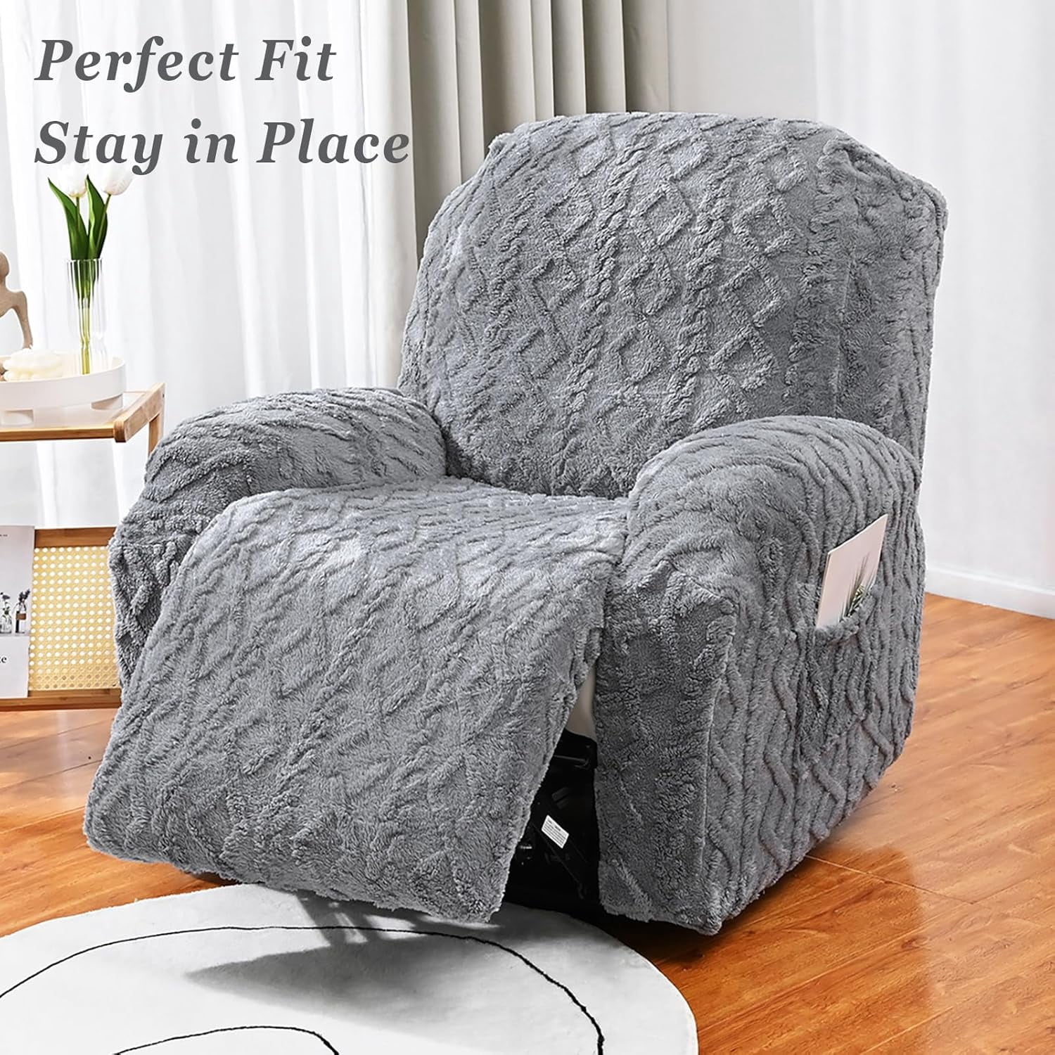Solennerer Recliner Chair Covers 4-Pieces Reclining Chair Slipcovers with Pocket& Elastic Bottom, Soft Feel Fitted Lazy Boy Sofa Couch Cover Washable, Stretch Recliner Furniture Protector