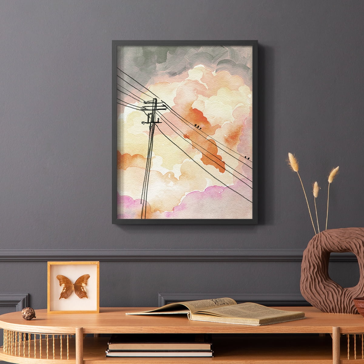 Cloudy Communication II Framed Print in Black Solid Wood Framed Print No Nail Hanging