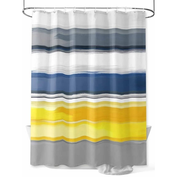 Abstract Stripe Shower Curtain, Blue Yellow Grey Gradient Abstract Retro Waterproof Shower Curtain Set with 12 Hooks Lightweight Washable Fabric Shower Curtains for Bathroom 72x72 Inches