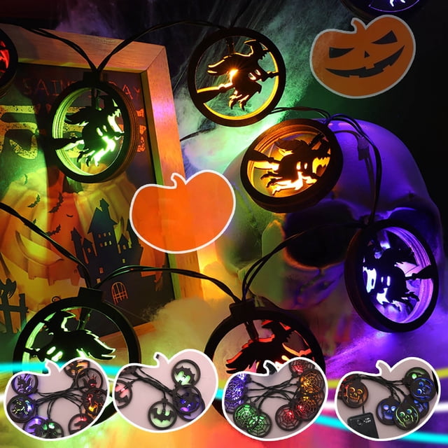 Xihbxyly Cadena de Luces de Halloween, 3 M, Funciona con Pilas, 20 Led, 4 Patrones (Bruja y Calavera), Decoración para Fiestas En Interiores y Exteriores, Ambiente Festivo, Jardín o Porche, Funciona