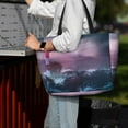 thumbnail image 3 of Ratiio lighthouse Waves Torrential Rain Print Large Capacity Beach Travel Bag, Polyester Waterproof Tote Bag with Zipper for Vacation and Daily Use, 3 of 6