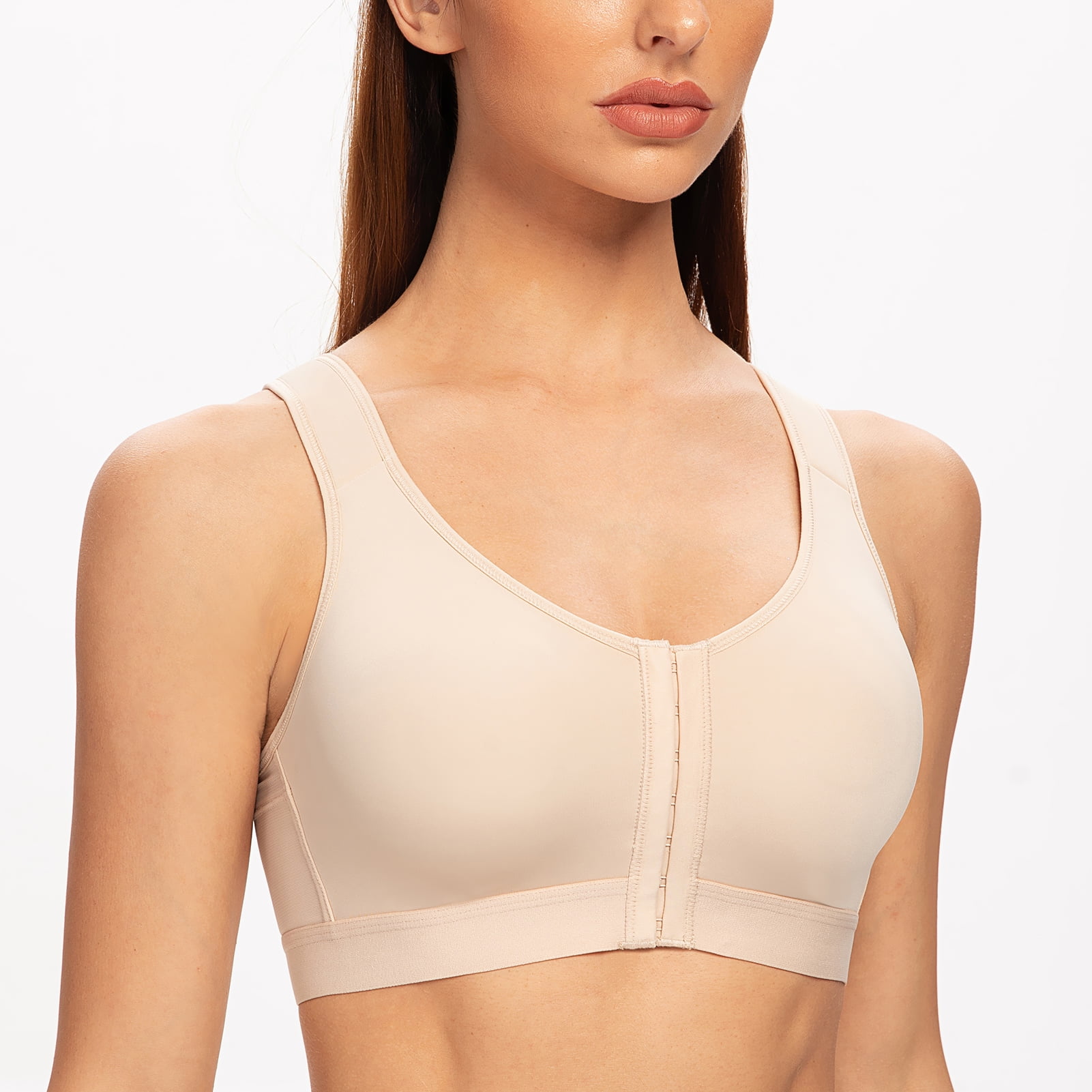 MELENECA Female Front Closure Wirefree Posture Bra for Women Almond 38C