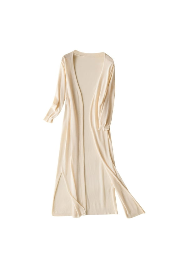 Women's Casual Long Open Front Drape Lightweight Duster Maxi Long Sleeve Cardigan Ladies' Solid Linen Ice Cotton and Linen Knit Cardigan Midi Beige Xl