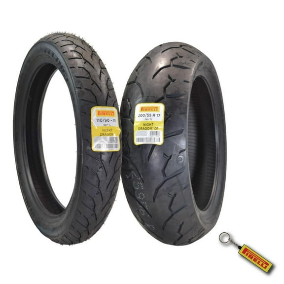 Pirelli Night Dragon Tire Set: 110/90-19 M/C 62H TL Front & Night Dragon GT 200/55R17 M/C 78V TL Rear Cruiser Motorcycle Tires - Superior Traction & Handling w/ Keychain
