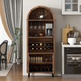 thumbnail image 2 of HSUNNS 71"Farmhouse Tall Wine Bar Cabinet, Tall Arched Display Cabinet with Door & Glass Holder, Freestanding Cupboard Storage Cabinet, for Living Room, Kitchen, Brown, 2 of 7