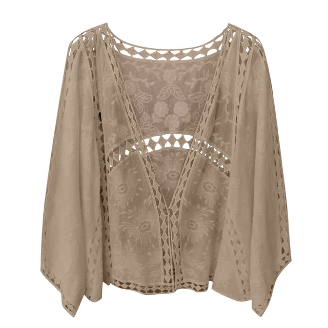 Baberdicy Womens Cardigans Lightweight Limited Time Deal, Women's Spring/Summer Cotton Embroidered Lace Cardigan Short Bat Sleeve Loose Shawl 7 Inch Sleeve Air Conditioning Hoodie for Women