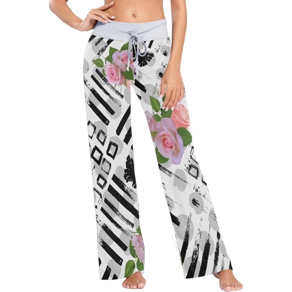 GZHJMY Women's Pajama Pants Geometrical Roses Comfy Stretch Sleepwear Essentials womens Lightweight Lounge Terry Pajama Pant, X-Small